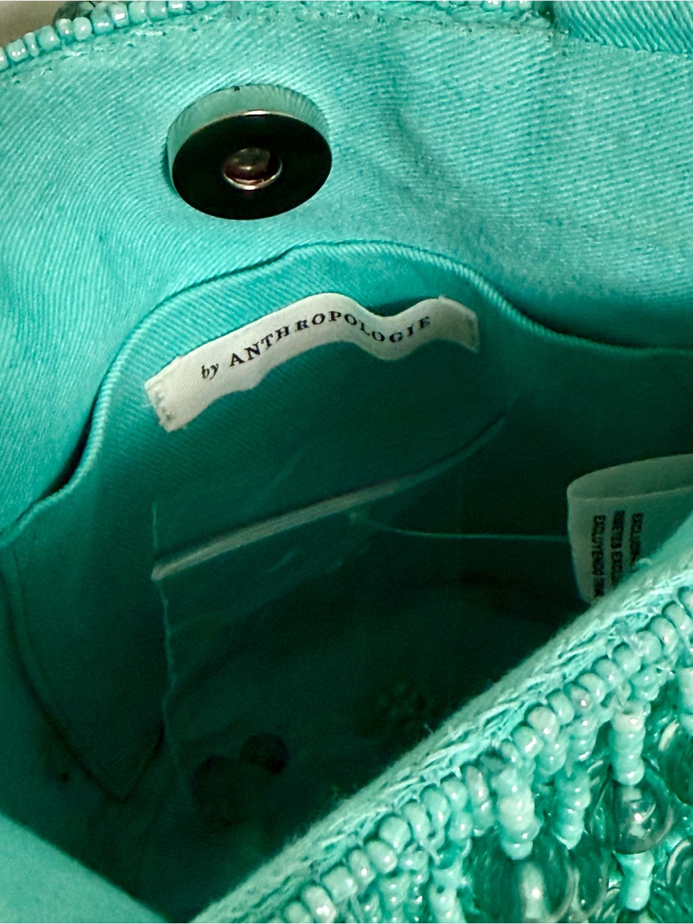 Anthropologie Teal Beaded Mini Tote - Picture 3 of 6
